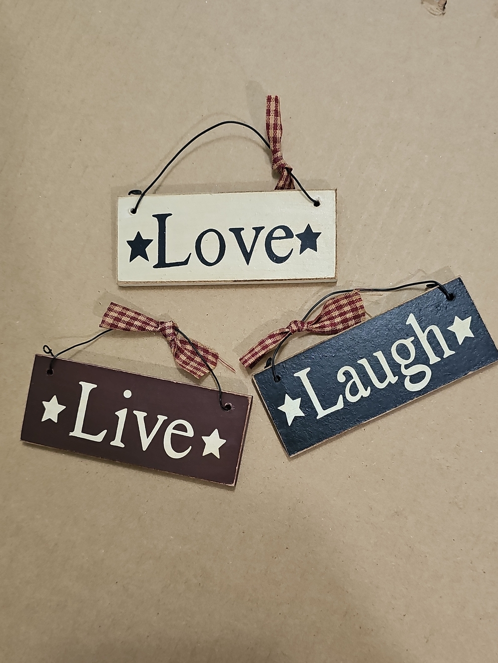 Live Love Laugh Hanging Wooden Signs - Brown, Cream & Blue Set